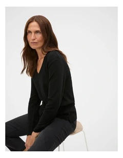 Australian Merino V Neck Top in Black
