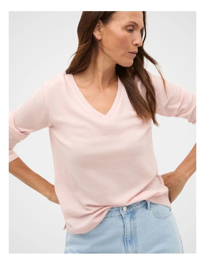 Australian Merino V Neck Top in Pale Blossom Marle image 1