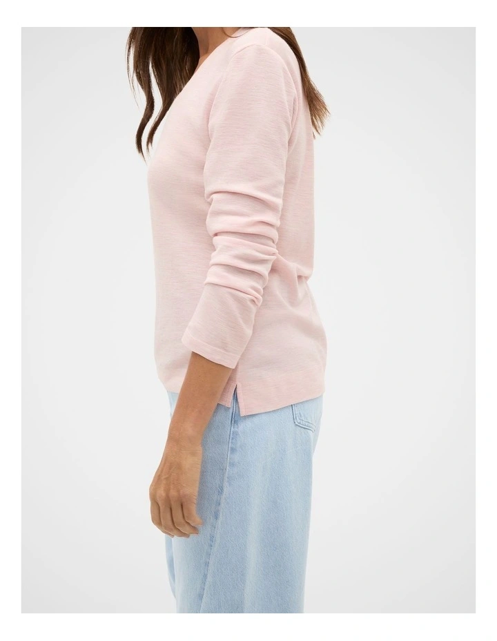 Australian Merino V Neck Top in Pale Blossom Marle image 3