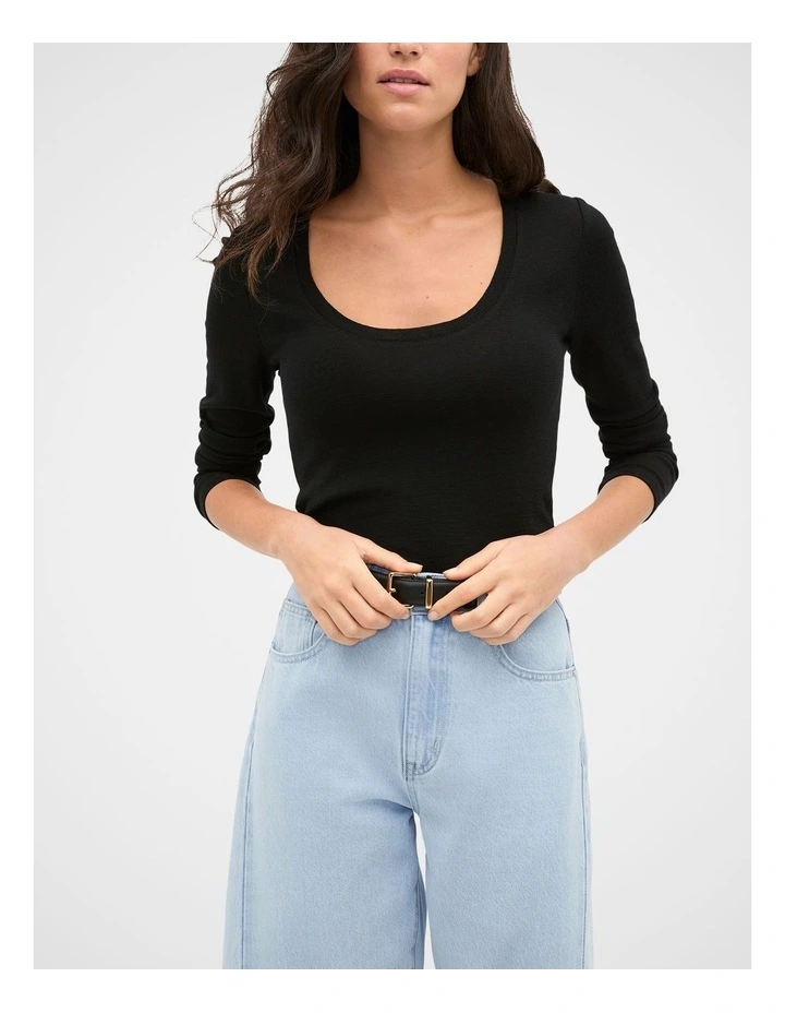 Australian Merino Scoop Neck Top in Black image 1