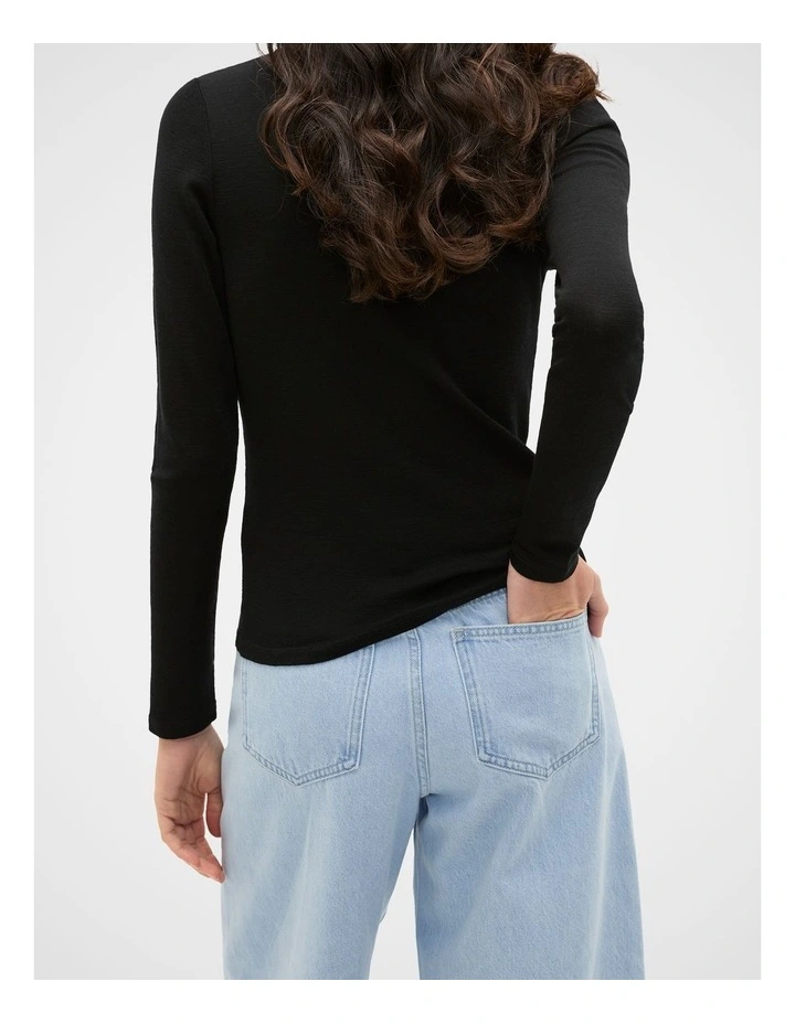 Australian Merino Scoop Neck Top in Black image 2