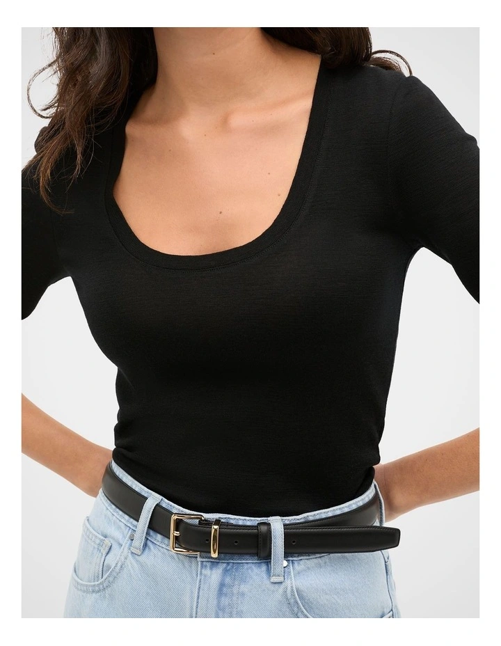Australian Merino Scoop Neck Top in Black image 4