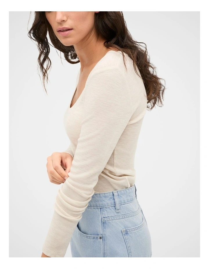 Australian Merino Scoop Neck Top in Mist Marle image 3