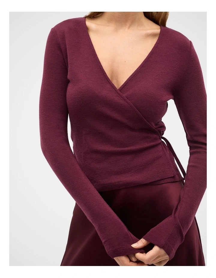 Australian Merino Wrap Top in Plum Red image 3