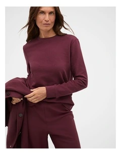 Textured Long Sleeve Relaxed Top in Plum Red