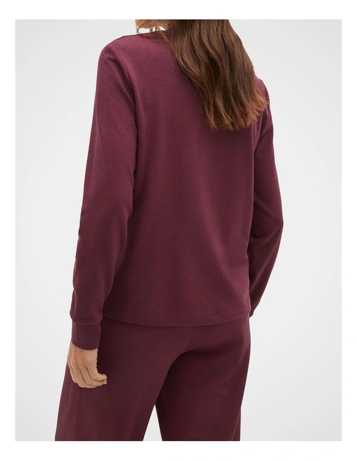 Textured Long Sleeve Relaxed Top in Plum Red image 2