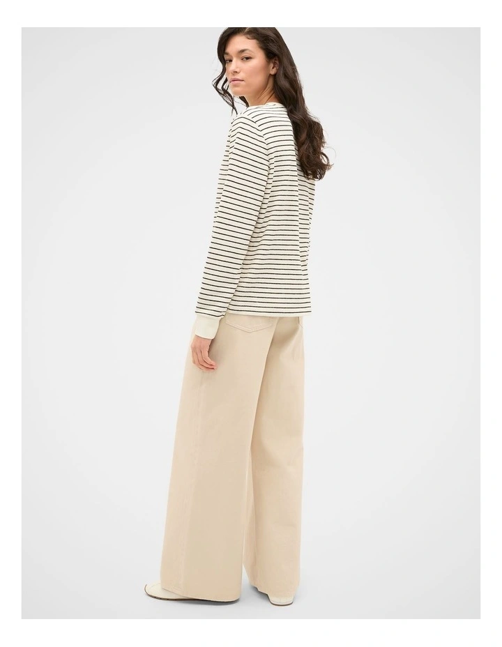Textured Long Sleeve Relaxed Top in Coffee Bean Stripe image 2