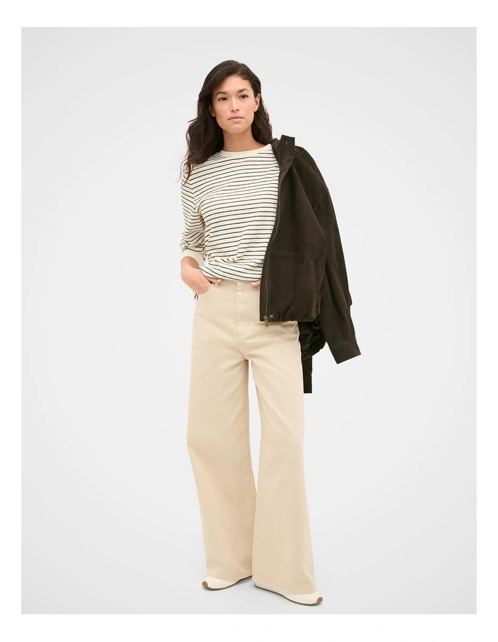 Textured Long Sleeve Relaxed Top in Coffee Bean Stripe image 3