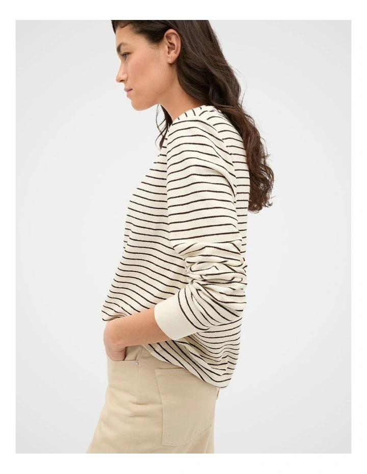 Textured Long Sleeve Relaxed Top in Coffee Bean Stripe image 4