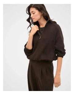 Heavy Rib Zip Thru Sweat in Coffee Bean