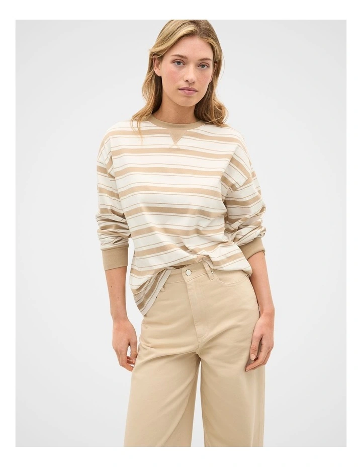 Slouchy Long Sleeve Striped Top in Sandstone Stripe image 1