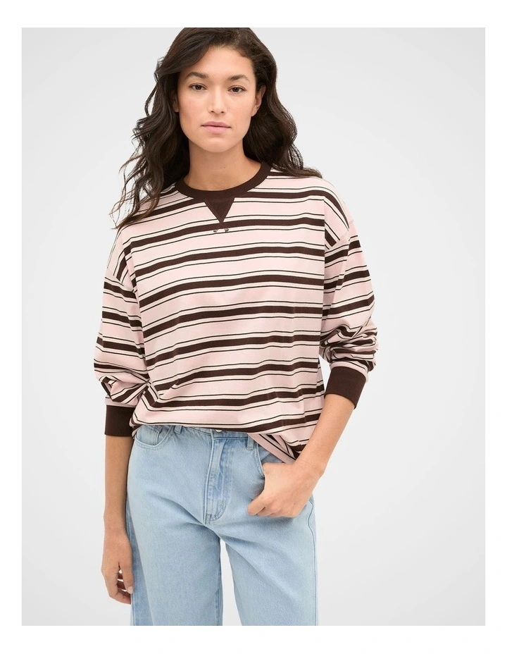 Slouchy Long Sleeve Striped Top in Pale Blossom Stripe image 1