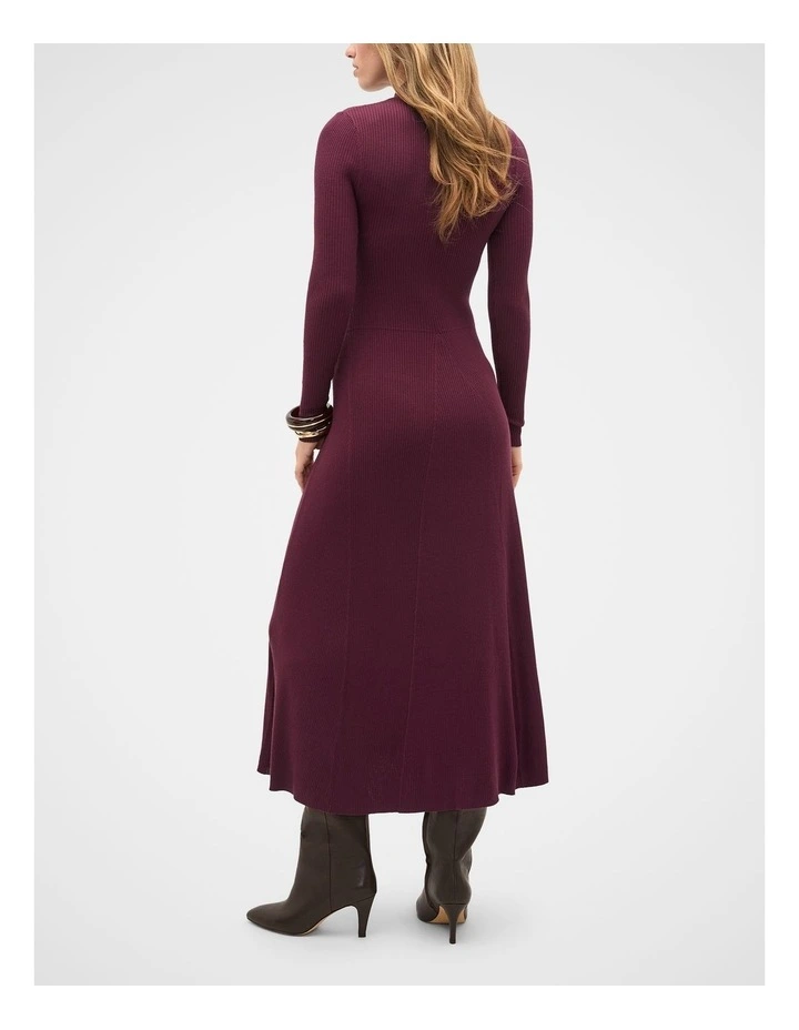 Button Down Mock Neck Knit Dress in Plum Red image 2