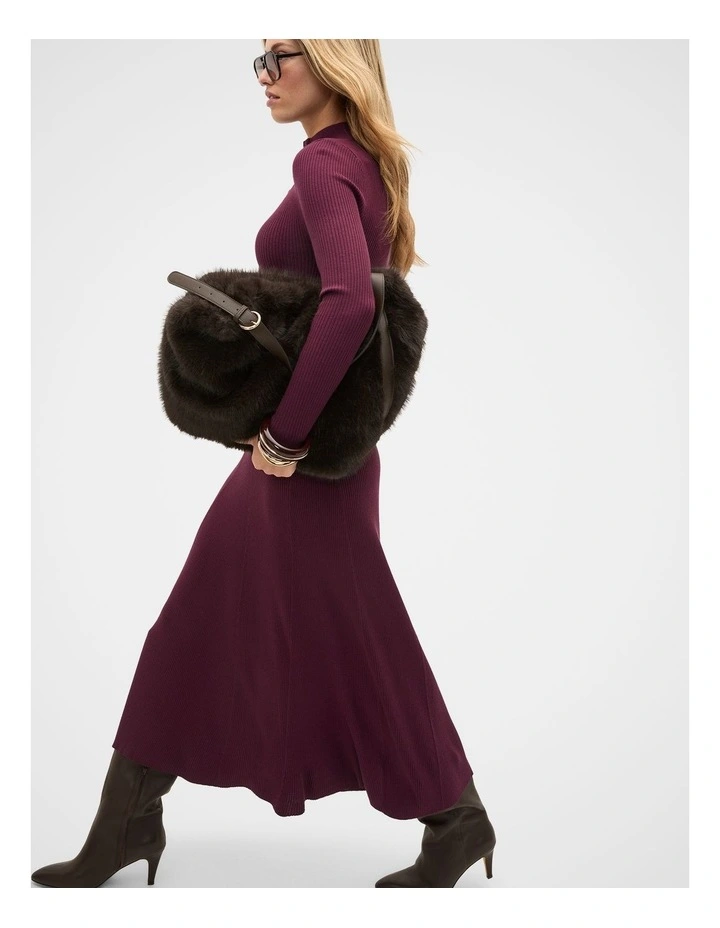 Button Down Mock Neck Knit Dress in Plum Red image 4