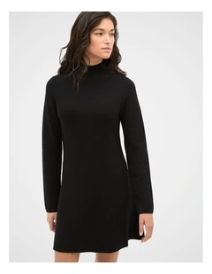 Fluted Knit Mini Dress in Black