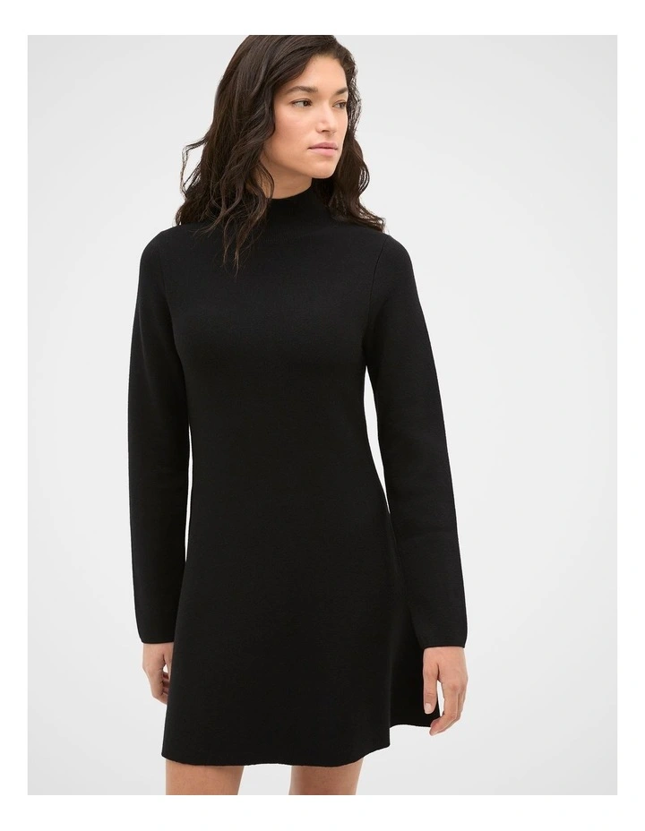 Fluted Knit Mini Dress in Black image 1