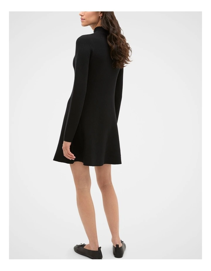 Fluted Knit Mini Dress in Black image 2