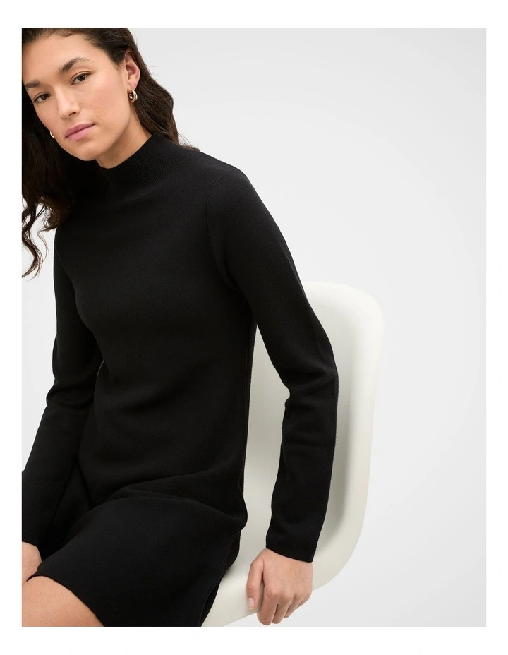 Fluted Knit Mini Dress in Black image 4