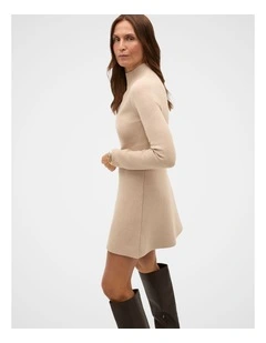 Fluted Knit Mini Dress in Sandstone Marle