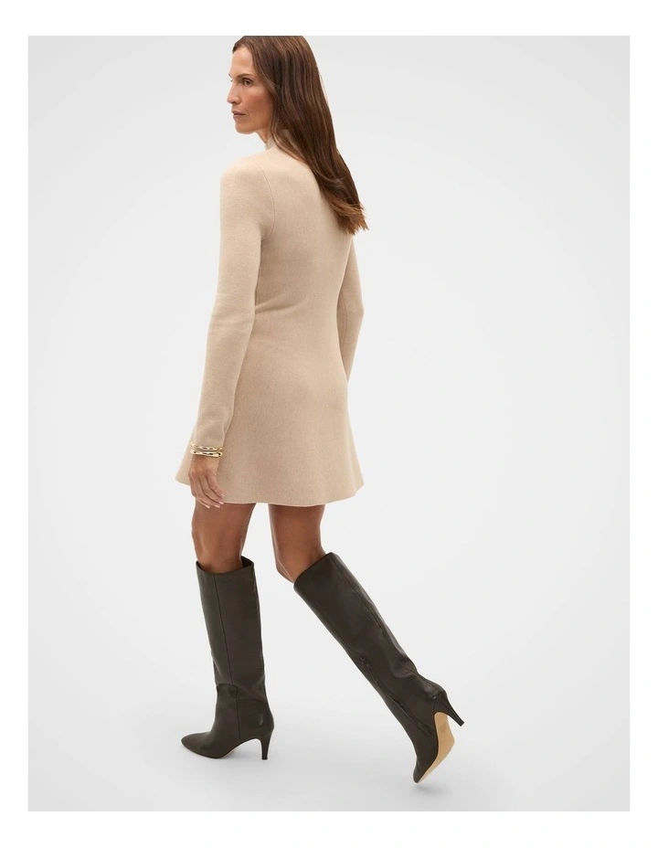 Fluted Knit Mini Dress in Sandstone Marle image 2