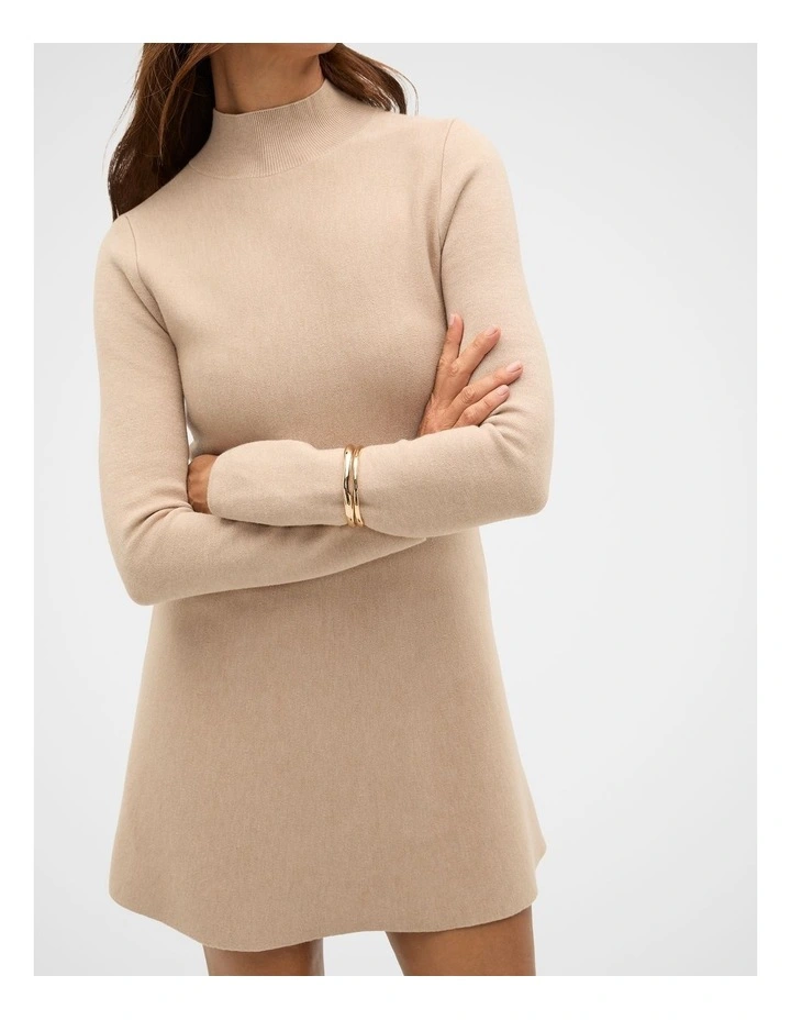 Fluted Knit Mini Dress in Sandstone Marle image 3