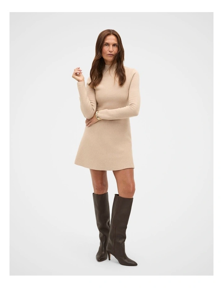 Fluted Knit Mini Dress in Sandstone Marle image 4