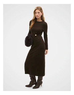 Clasp Detail Knit Dress in Coffee Bean