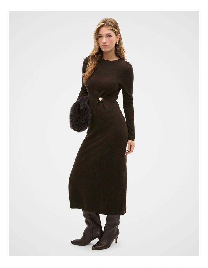 Clasp Detail Knit Dress in Coffee Bean image 1