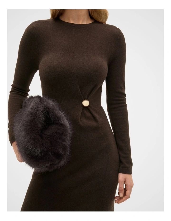Clasp Detail Knit Dress in Coffee Bean image 4