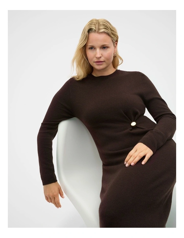 Clasp Detail Knit Dress in Coffee Bean image 5