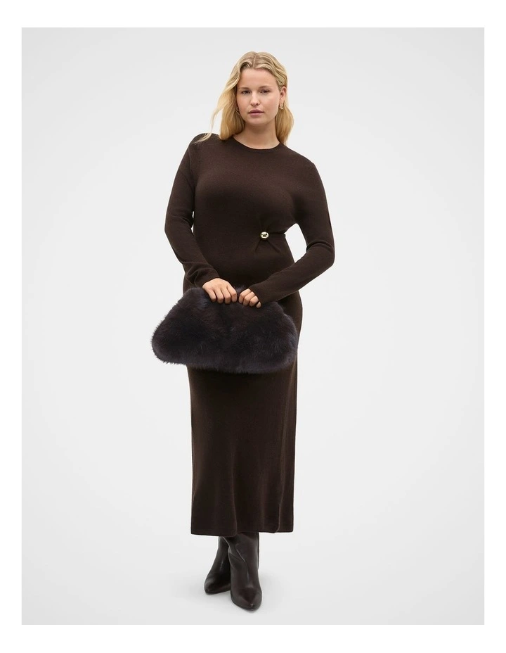 Clasp Detail Knit Dress in Coffee Bean image 6