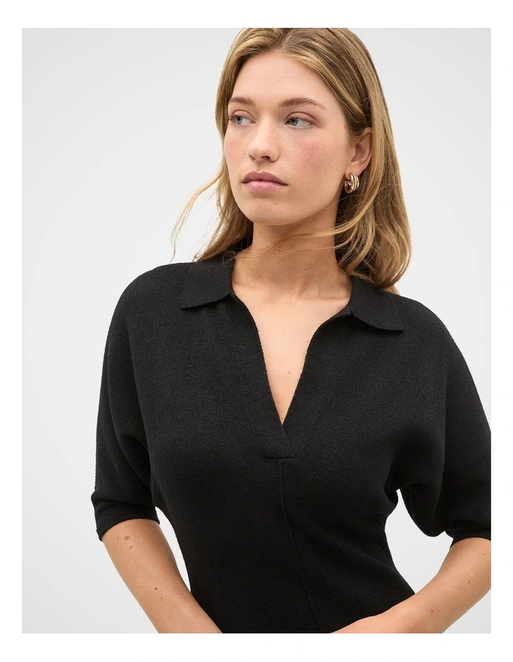 Relaxed Polo Dress in Black image 3