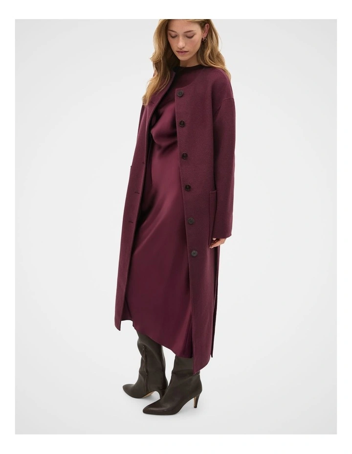 Satin Knot Front Dress in Plum Red image 3