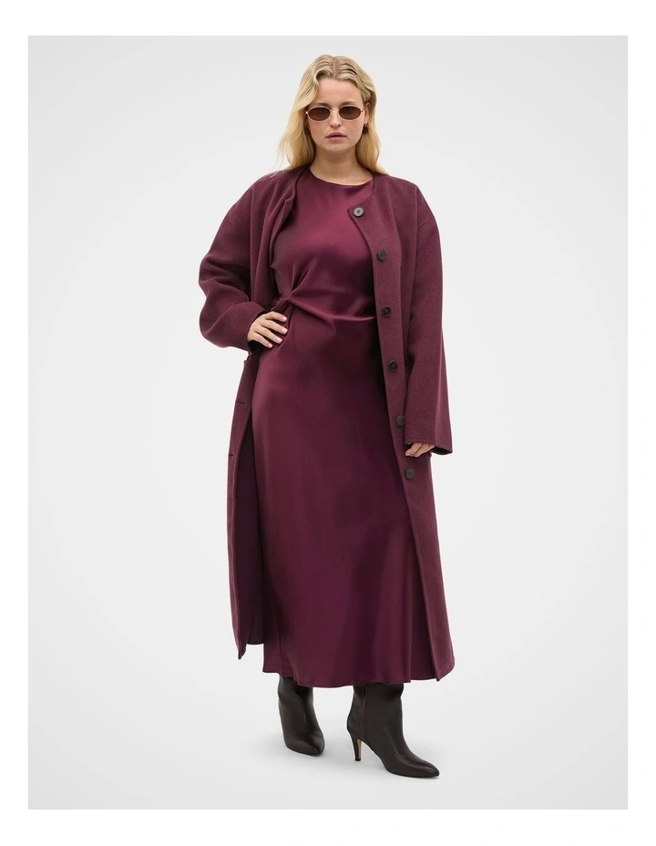 Satin Knot Front Dress in Plum Red image 6