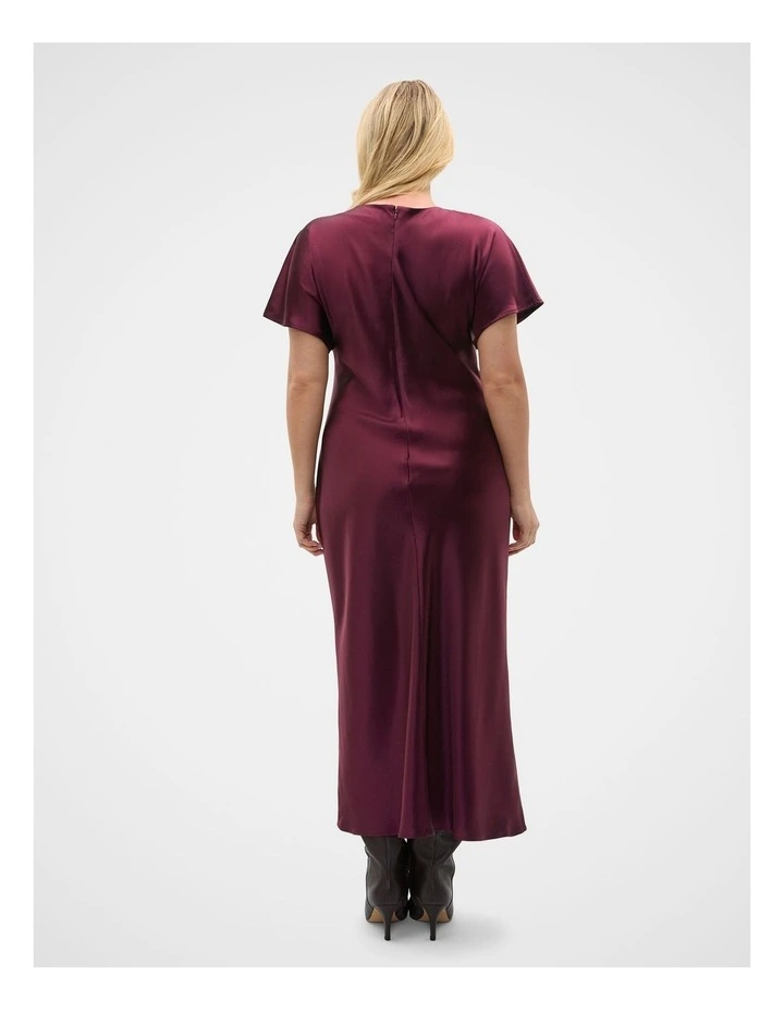 Satin Knot Front Dress in Plum Red image 7