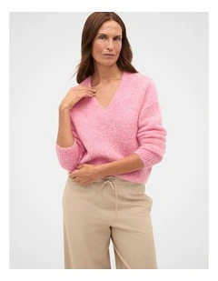 Lofty V Neck Slouch Knit in Bubblegum Pink Marle