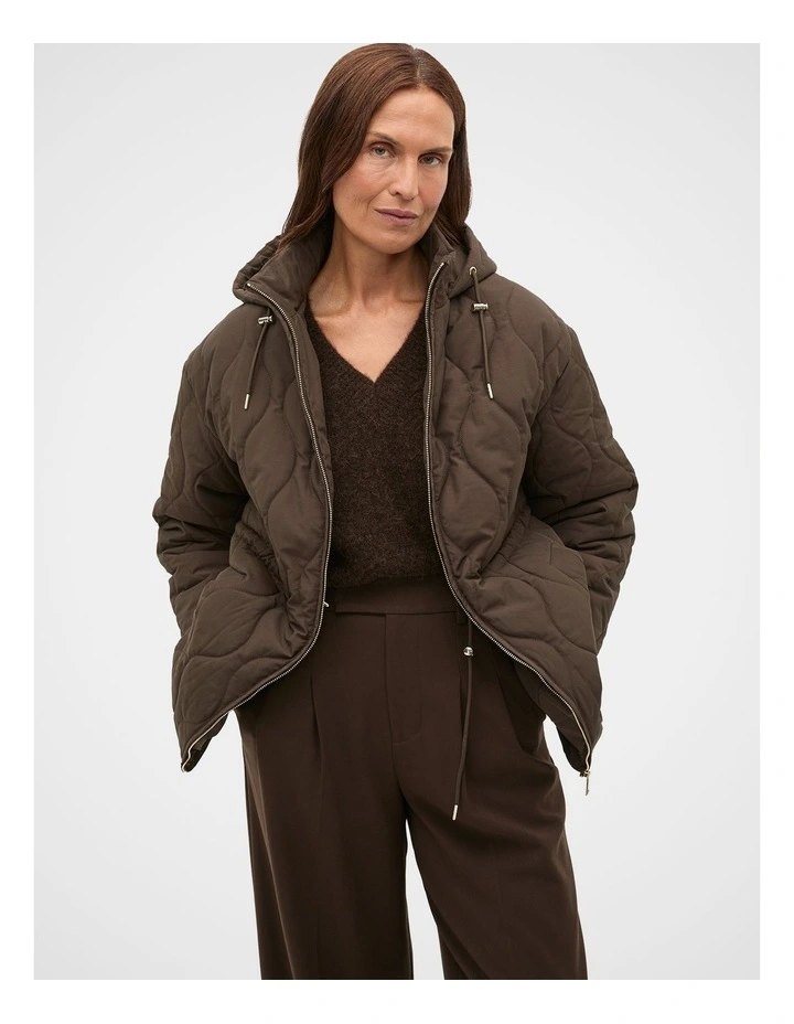 Quilted Drawcord Jacket in Coffee Bean image 1
