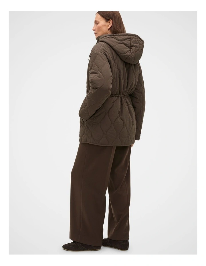 Quilted Drawcord Jacket in Coffee Bean image 2