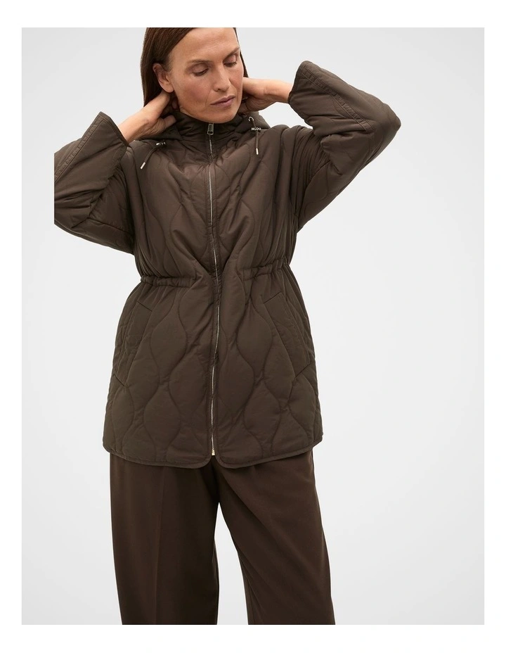Quilted Drawcord Jacket in Coffee Bean image 3
