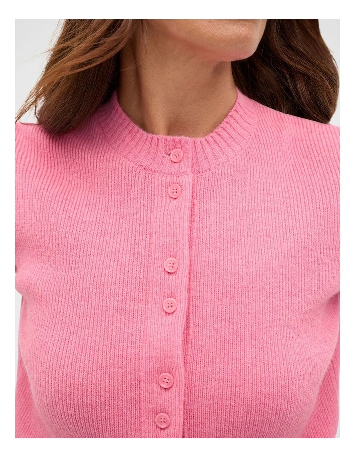 Merino Button Up Knit Cardigan in Bubblegum Pink Marle image 3