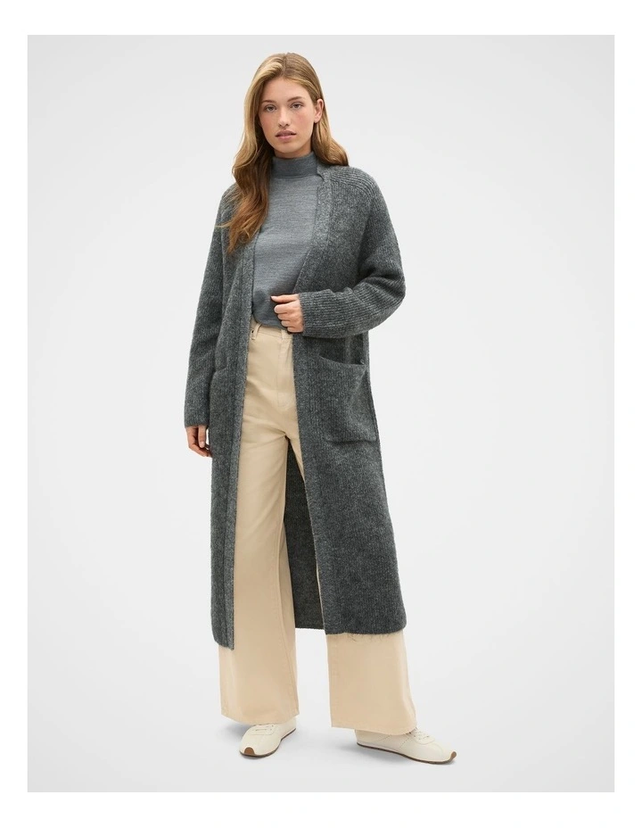Mohair Blend Longline Cardigan in Charcoal Marle image 1
