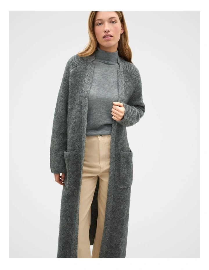 Mohair Blend Longline Cardigan in Charcoal Marle image 4