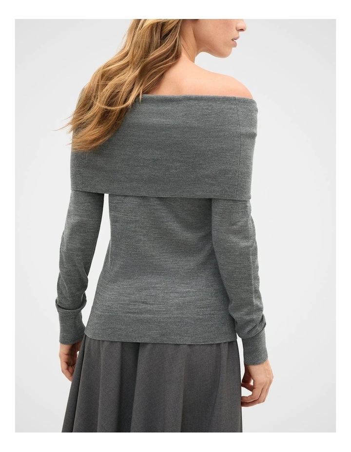 Off Shoulder Ruched Knit in Charcoal Grey Marle image 2