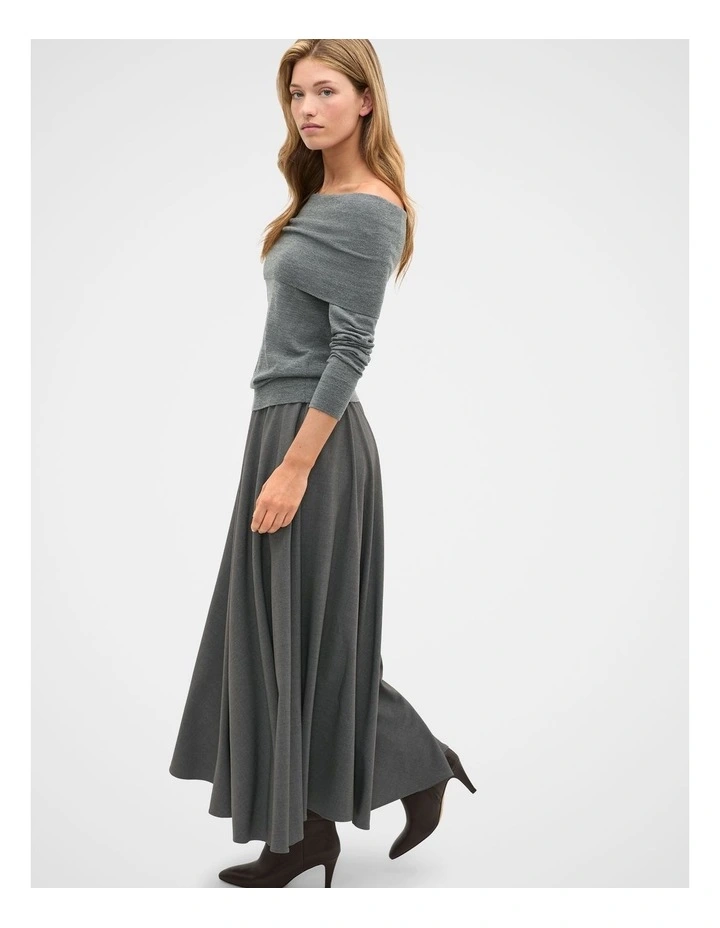 Off Shoulder Ruched Knit in Charcoal Grey Marle image 3