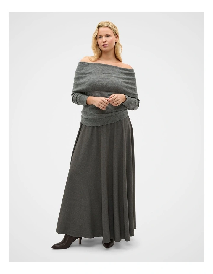 Off Shoulder Ruched Knit in Charcoal Grey Marle image 6