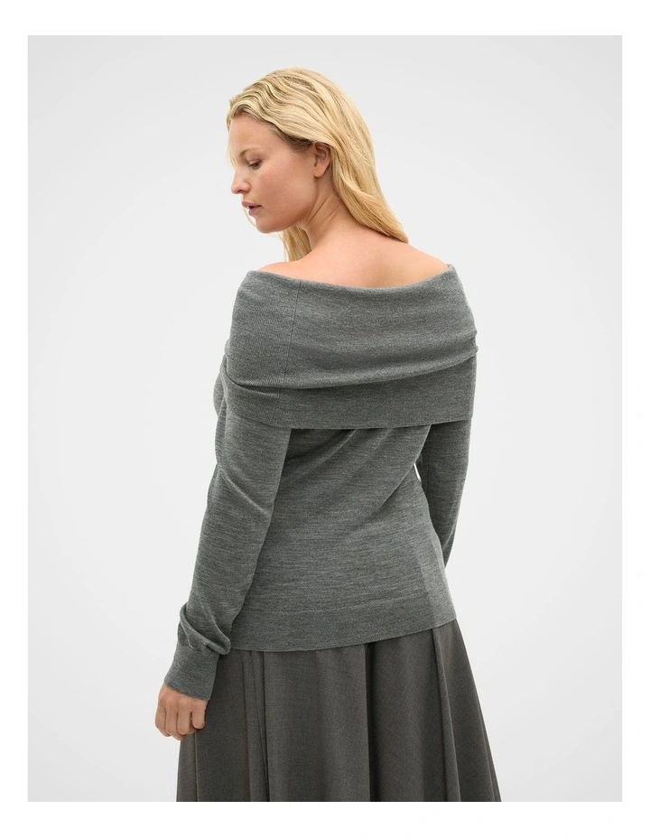 Off Shoulder Ruched Knit in Charcoal Grey Marle image 7