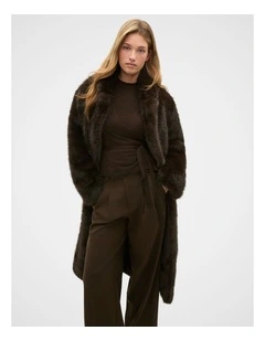 Maxi Faux Fur Coat in Coffee Bean
