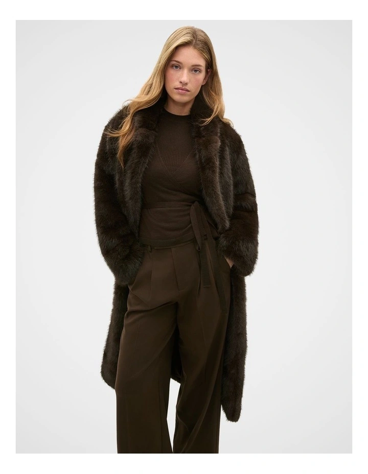 Maxi Faux Fur Coat in Coffee Bean image 1