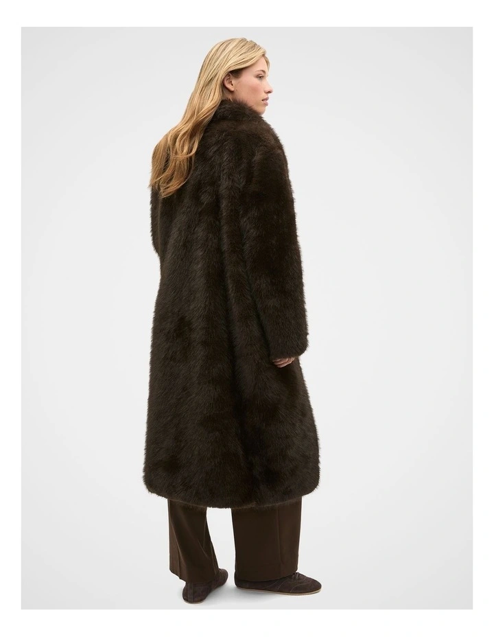 Maxi Faux Fur Coat in Coffee Bean image 2