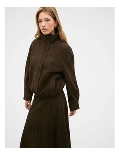 Suede Bomber Jacket in Coffee Bean